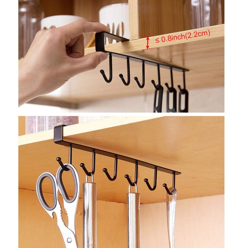 EigPluy 2pcs Mug Hooks Under Cabinet Cups Storage Hook Multifunction Self Adhesive Coffee Cups Holder Kitchen Utensil Ties Belts Scarf Hanging Rack,Black - Image 4